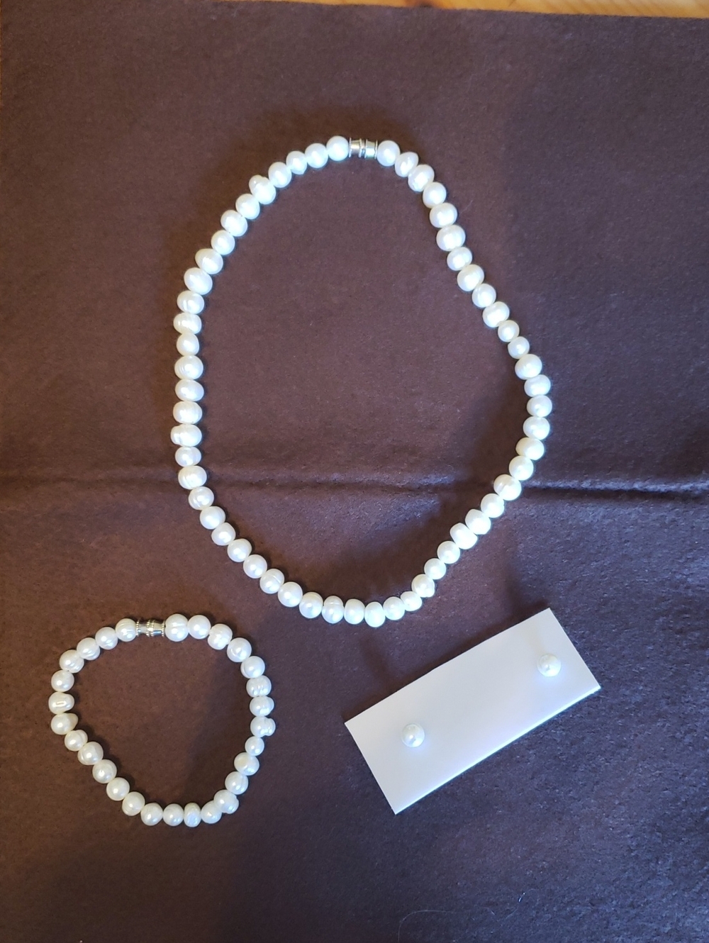 Classic Faux White Pearl Necklace, Bracelet & Stud Earring Set